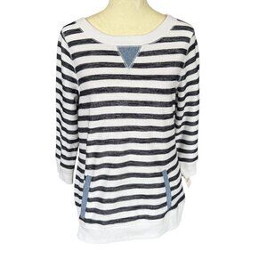 Talbots Petite SP blue and white striped 3/4 sleeve soft pullover top